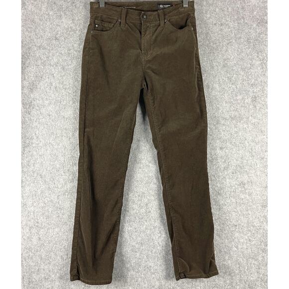 Ag Adriano Goldschmied Pants - AG Adriano Goldschmied Mari Corduroy Pant Womens 27 Brown Mid Rise Slim Straight
